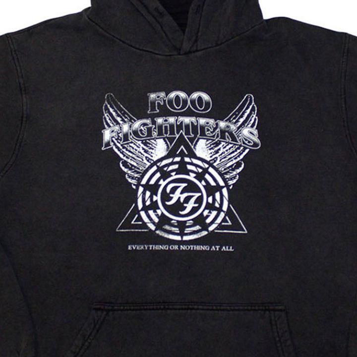 Actual product image Foo Fighters Unisex Adult Everything Or Nothing At All Logo Stone Wash Pull Over Hoodie (M)
