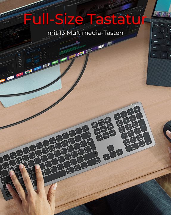 Actual product image KeySonic Full-Size Aluminum Keyboard, Bluetooth® & RF, for Win & macOS (DE, Wireless)