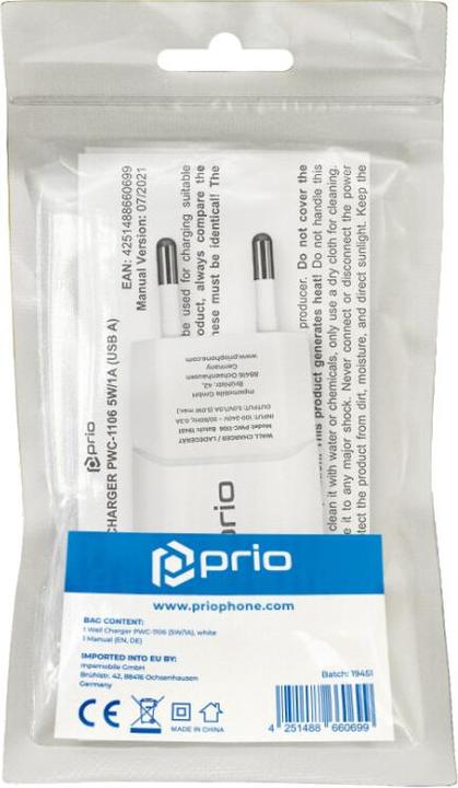 Actual product image prio Universal charger 5W//1A (USB A) bulk white (5 W)