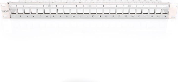 Actual product image Digitus Modular Patch Panel shielded 24-port Blank 1U Rack Mount color grey transp. labeling field