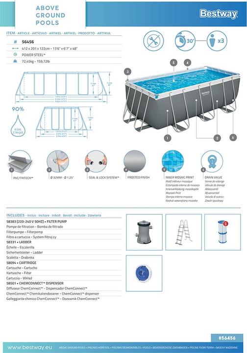 Produktbild Bestway Rectangular Frame Pool (412 x 201 x 122 cm)