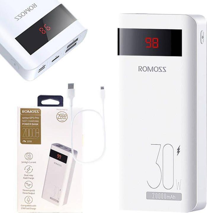 Actual product image Romoss Sense6PS Pro Powerbank 20000mAh, 30W (white) (20000 mAh, 30 W)