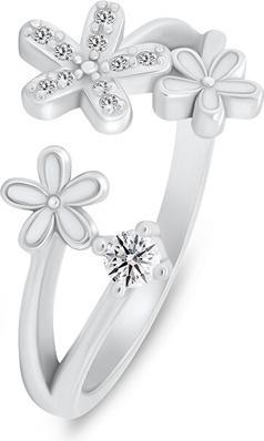 Image du produit Brilio Argent - Charmante bague ouverte Fleurs avec zircons RI125W - Circuit : 55 mm (55)
