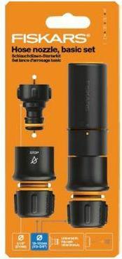 Actual product image Fiskars Hose nozzle starter kit, Solid, SoftGrip, With hose nozzle, tap connector and hose connector