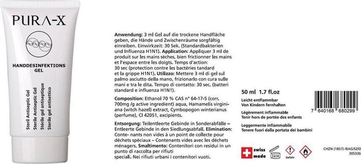 Image du produit Pura-X Lot de 10 gels antiseptiques stériles (50 ml)