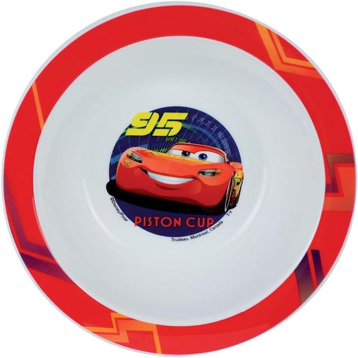 Produktbild geschirrset glas suppenteller, glas strohhalm, 2 sätze kinderbesteck jemini disney cars