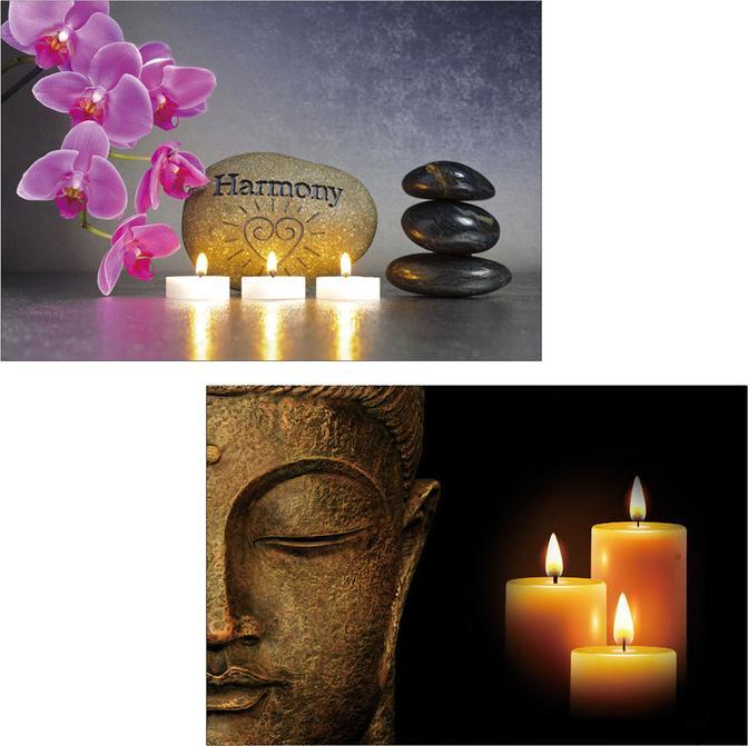 Image du produit Swisshandel24 2x Tableau LED Tableau lumineux mural 60x40cm, minuterie - Buddha + scintillant (60 x 40 cm)
