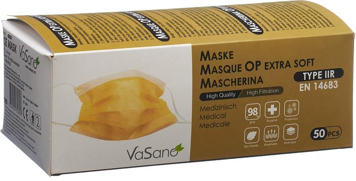 Actual product image VaSano OP mask extra type IIR German/French/Italian/English yellow (Protection class I, 50 x)