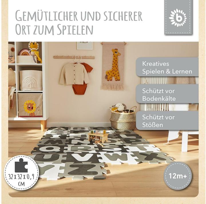 Produktbild Bieco Puzzlematte Buchstaben Schwarz-Weiss, 26-teilig (32 x 32 x 9 cm)