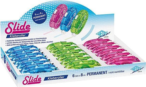 Wedo Adhesive roller SLIDE, 6 mm x 8 m, 18-piece display