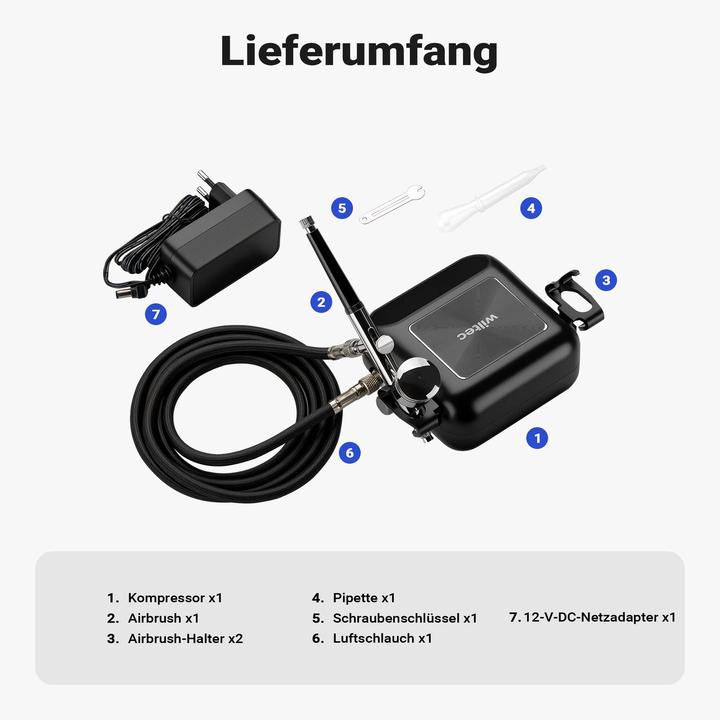 Actual product image Wiltec Compressor accessories set 2.8 bar airbrush set 12V compressed air air brush