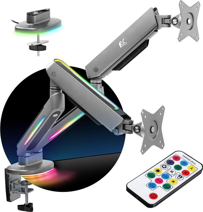 Produktbild NanoRS 2-Fach Gaming Monitorhalterung 17-32 mit Verstelbare RGB-LED-Beleuchtung Tischhalterung Höhenverste (Tisch, 32.01")