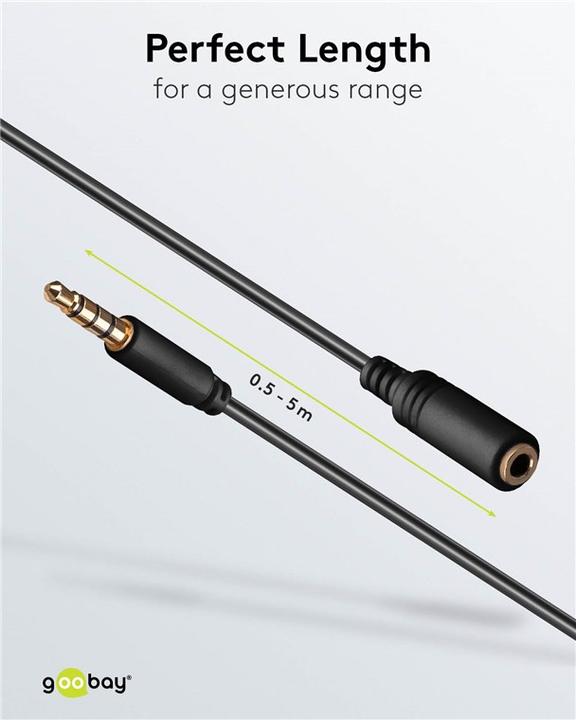 Immagine prodotto Goobay Cavo di prolunga per cuffie e audio AUX, 4 pin 3,5 mm slim, CU (1 m, Connettore da 3,5 mm (AUX))