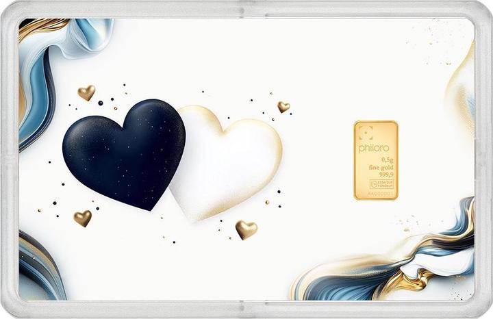 Produktbild Philoro Goldbarren 0,5 g - Geschenkkarte "Ein Geschenk von Herzen" (999.90)