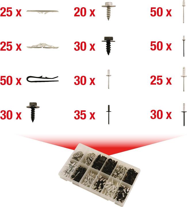 Actual product image KS Tools Trim Clips Assortment-Bodyshop Metal Fasteners, 400 pcs