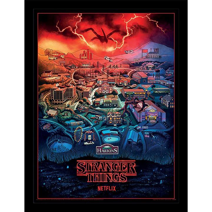Actual product image Stranger Things Hawkins Town Framed Poster (40 x 30 cm)
