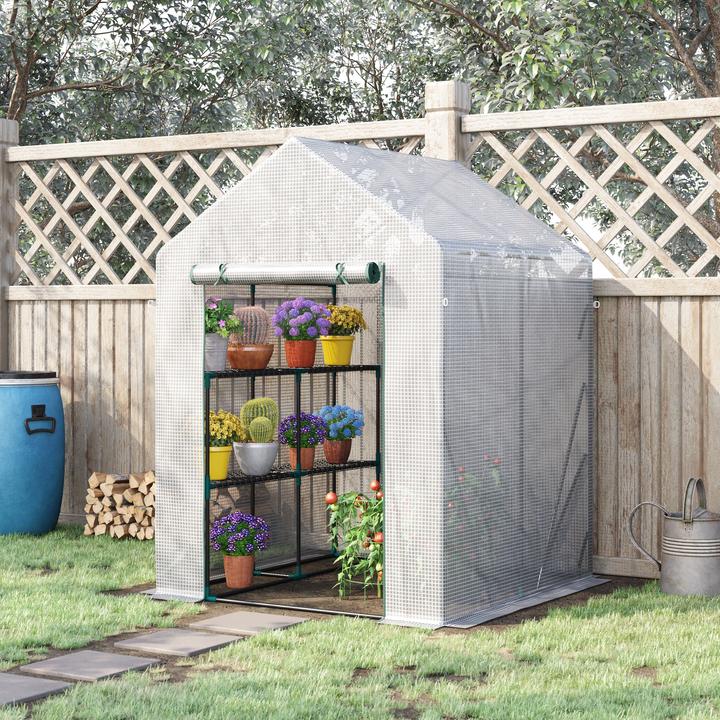 Actual product image Outsunny Foil greenhouse with flower shelves