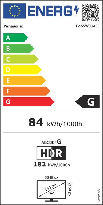 Etichetta energetica Panasonic TV-55W93AE9 TV LED Ultra HD HDR 55 (139 cm) FOS (55", LCD, 4K)