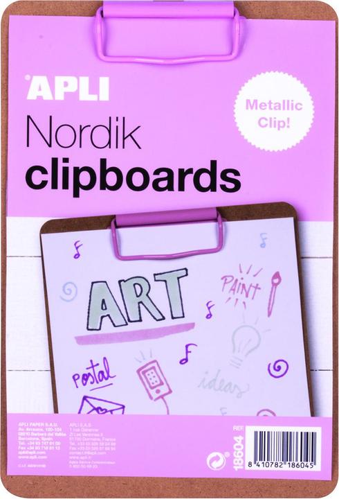 Apli Klemmbrett Nordik, Tafel A5, Holz, mit Metallklammer, pastellrosa