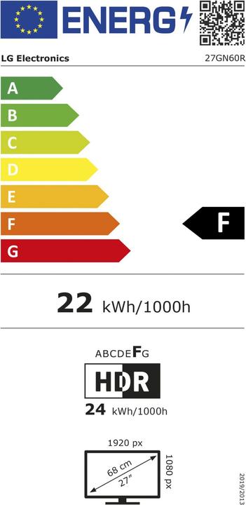 Energielabel LG 27GN60R-B (1920 x 1080 Pixels, 27")