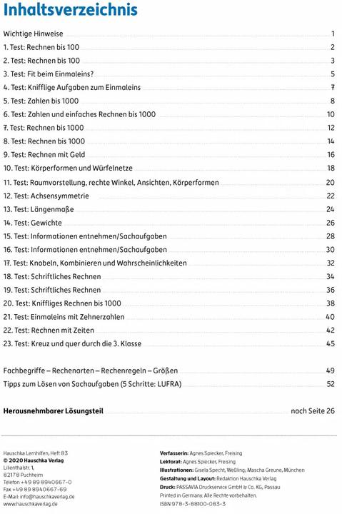 Produktbild Tests in Mathe - Lernzielkontrollen 3. Klasse (Deutsch, Agnes Spiecker, Gisela Specht, 2016)