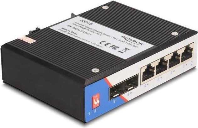 Image du produit Delock Switch industriel Gigabit Ethernet 4 ports RJ45 2 ports SFP pour rail DIN (6 Ports)