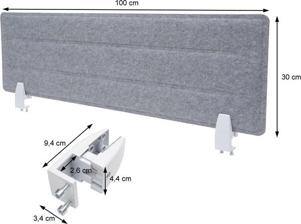 Produktbild Mendler Tischtrennwand, Büro-Sichtschutz Schreibtisch Pinnwand, Klemmen Stoff/Textil mit Prägung - 100x30cm (30 x 100 x 1 cm)