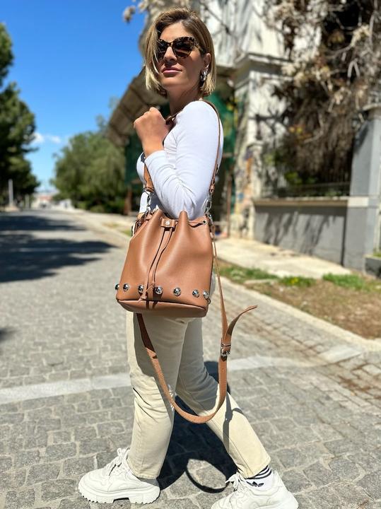 Immagine prodotto Only-Bags.Store Borsa a secchiello in pelle nera, borsa in pelle con borchie, borsa a tracolla, borsa a tracolla