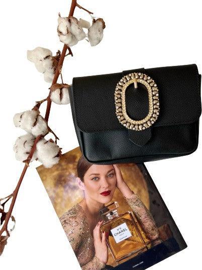 Immagine prodotto Only-Bags.Store Borsa a tracolla in pelle nera, piccola borsa a tracolla in pelle, regalo per lei, pelle pieno fiore