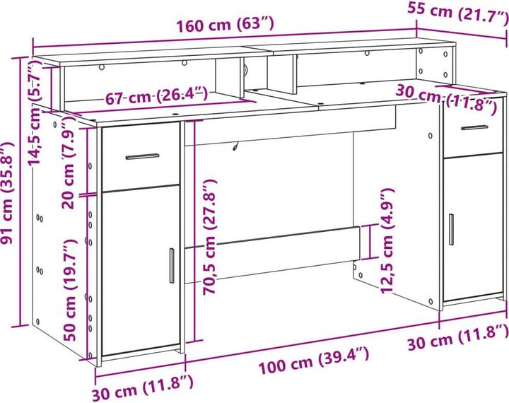 Produktbild VidaXL LED Schreibtisch (160 x 55 x 91 cm)