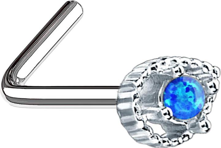 Image du produit Star Piercing Nasenstecker gewinkelt silber Tropfen mit Opal blau (Acier chirurgical 316L, Laiton)