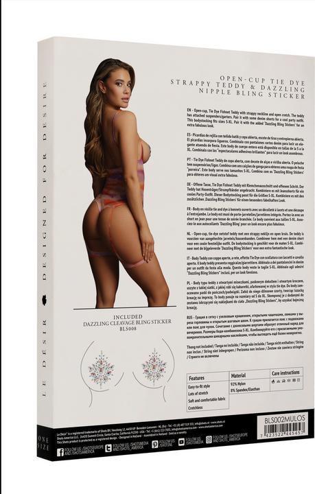 Actual product image Le Désir Open-cup Tie Dye strappy teddy & Dazzling Nipple Bling Sticker - (One size)