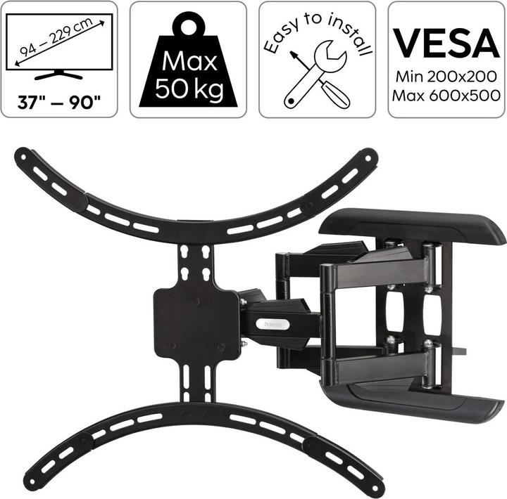 Image du produit Hama Support TV mural FULLMOTION, 3 étoiles, 229 cm (90"), noir (Mur, 90.16", 50 kg)