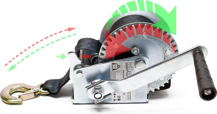 Actual product image Wiltec Manual Hand Wire Winch with 550kg Tensile Force 7m Belt Length 4:1:1 Gear Car Boat Trailer Caravan