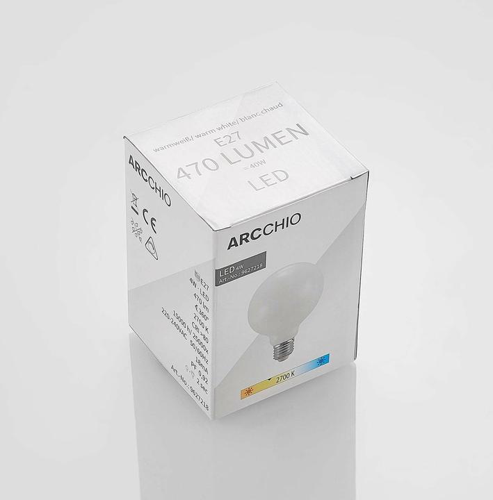 Produktbild Arcchio LED-Lampe E27 4W 2.700K G95 Globe, dimmbar, opal (E27, 470 W, 470 lm, 1 x, E)