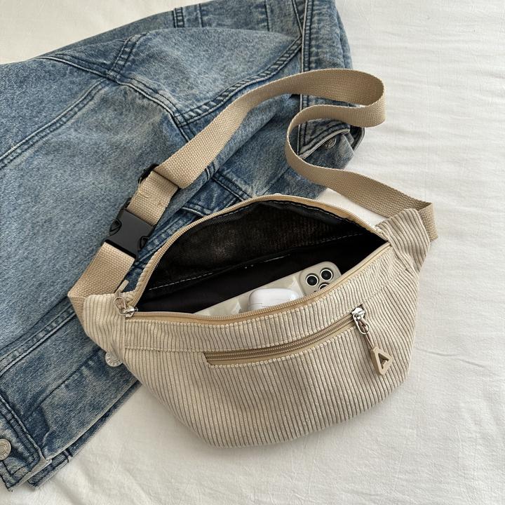 Produktbild Only-Bags.Store Stylische Cordtasche - Lässiger Fashion Sling Rucksack mit verstellbarem Gurt, Reissverschluss und