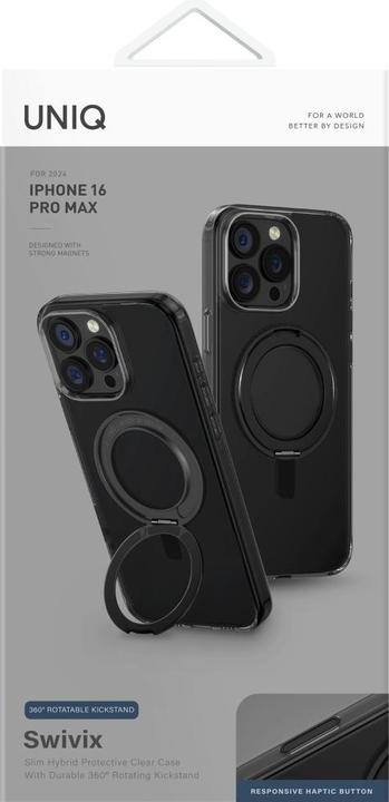 Produktbild Uniq Swivix 360 Rotating Kickstand Case for iPhone 16 Pro Max - Black (Apple iPhone 16 Pro Max)