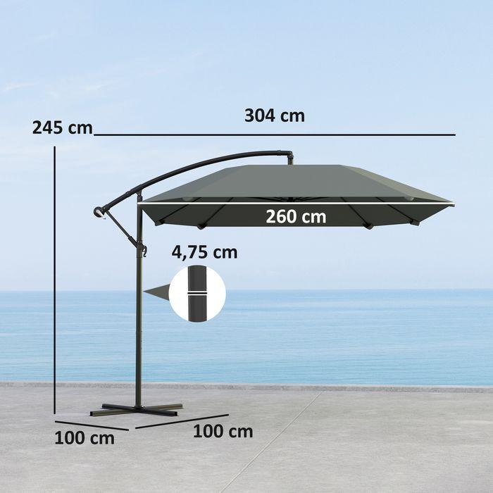 Image du produit Swisshandel24 Ampelschirm Alu Ø 260 cm, Kurbelschirm mit Ständer, neigbar kippbar Dunkelgrau (2.60 m)