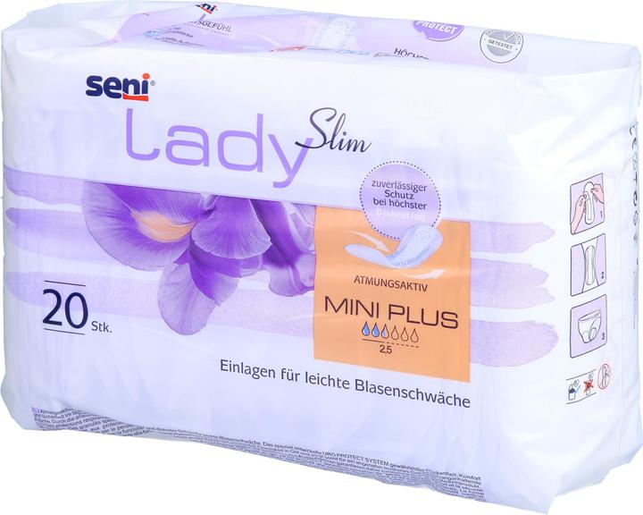 Actual product image Seni Lady Slim Mini Plus Einlage atmungsaktive anatomische 10x22.5cm 2.5 Tropfen (20 x, Mini)
