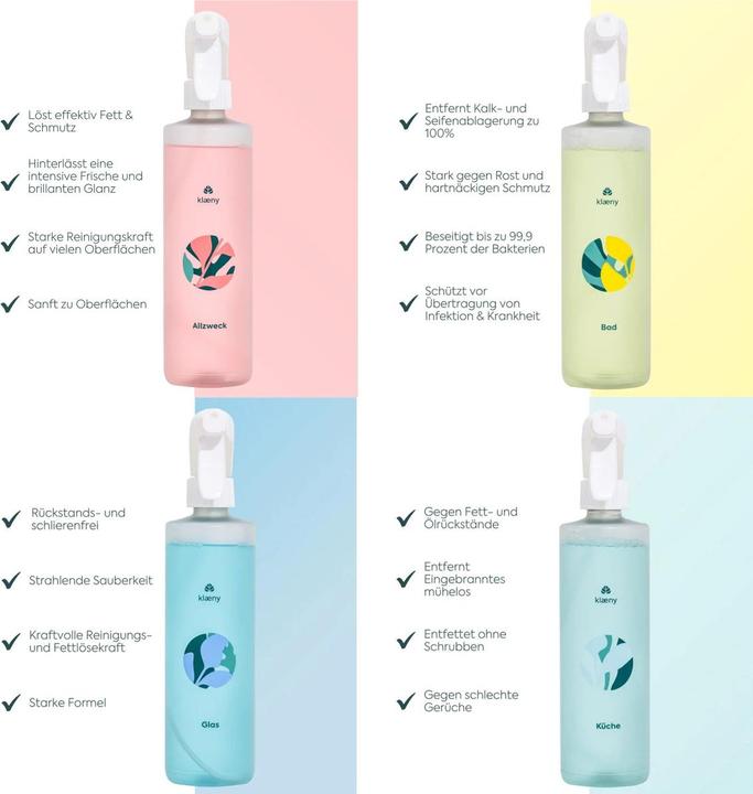 Produktbild Klaeny Veganes Haushaltsreiniger Set inkl. Nachfüll-Tabs und GRATIS Mikrofasertuch
