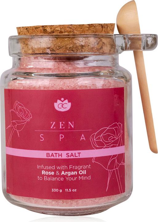 Produktbild Accentra Badesalz ZEN SPA in Glas inkl. Holzlöffel, 330g, angereichert mit Rosen- und Arganöl, Duft: Rose & A