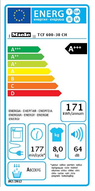 Energie-Label Miele Tcf 600-30 Ch (8 kg, Links)
