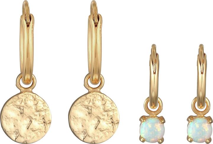 Actual product image Elli Earrings Creoles Plate Opal Gemstone Set of 2 925 Silver (925 sterling silver, Synthetic Opal)