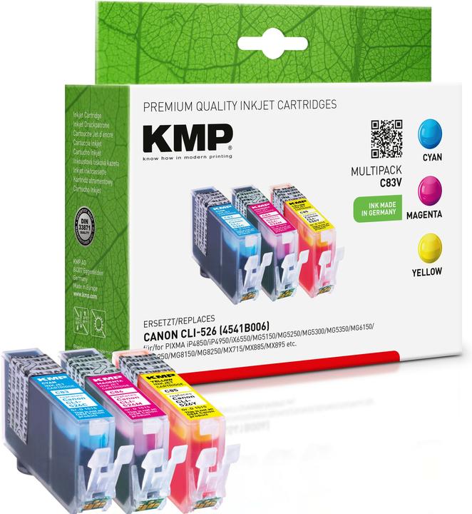 Actual product image KMP C83V Value Pack C/M/Y compatible with Canon CLI-526 (M, C, Y)