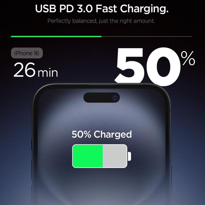 Actual product image Spigen - Wall Charger Essential (EE201EU) - Type-C, GaN, Fast Charging, PD20W, Quantum Boost - White (20 W)
