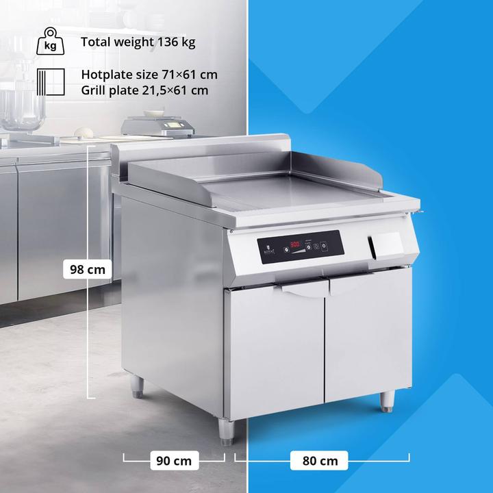 Produktbild Royal Catering Induktionsgrill Grillplatte 10000 W glatt 180 min Timer 80 - 300 °C Stauraum