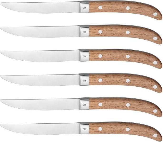 Productafbeelding WMF Steak Mes Set 6st Pizza Mes Ranch Speciaal Lemmet Staal Eikenhout Doosje (6 Stuk, Mes)