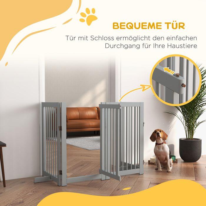 Produktbild Swisshandel24 Absperrgitter Hunde 91 cm Schutzgitter aus Holz Hundegitter mit Tür faltbar