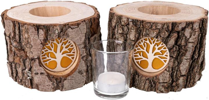 La Mia! Windlicht im Holzstamm mit Rinde und hinterleuchteten Motiv Baum des Lebens (1 x)