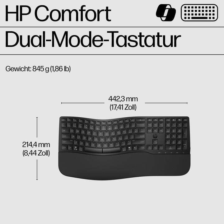 Actual product image HP 685 Comfort Dual-Mode Keyboard, Full-size (100%), Wireless, RF Wireless + Bluetooth, Membrane, Bl (DE, Wireless)